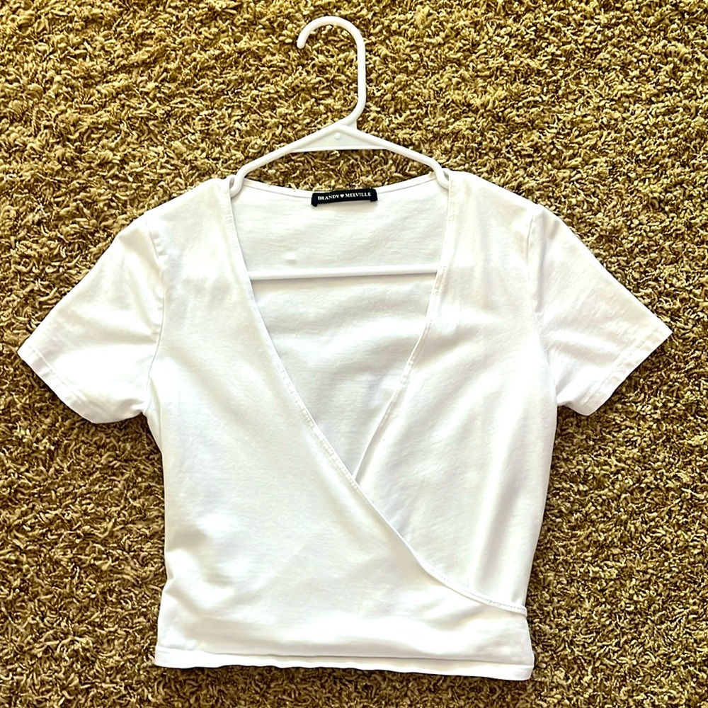 brandy melville white wrap shirt